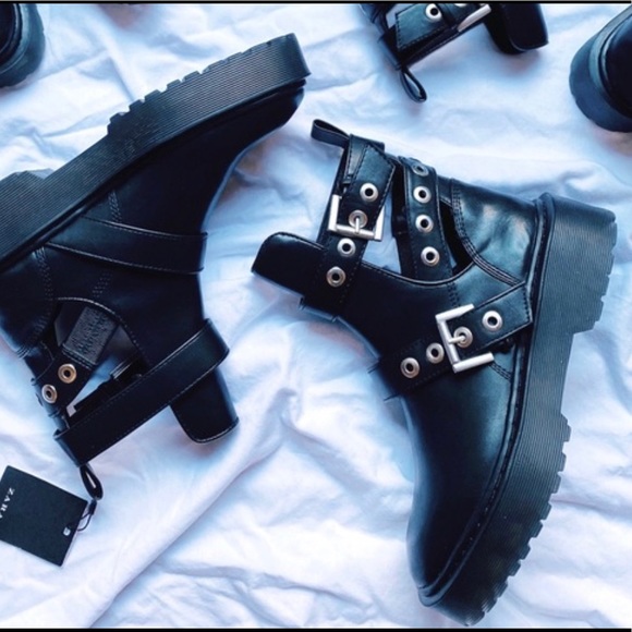 Zara Shoes - Zara Black Combat/ Biker Style Ankle Boots 6